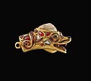 Ornament in the Shape of a Makara Head, Gold; inlaid with diamonds, rubies, and yellow sapphire